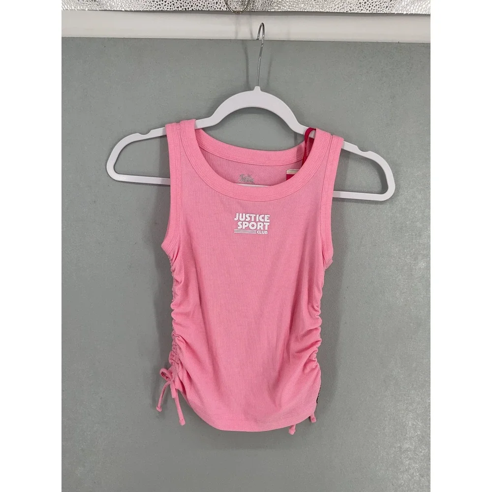 Justice Girls Tank Top Cinch Side Ribbed Pink Sport Club M 10